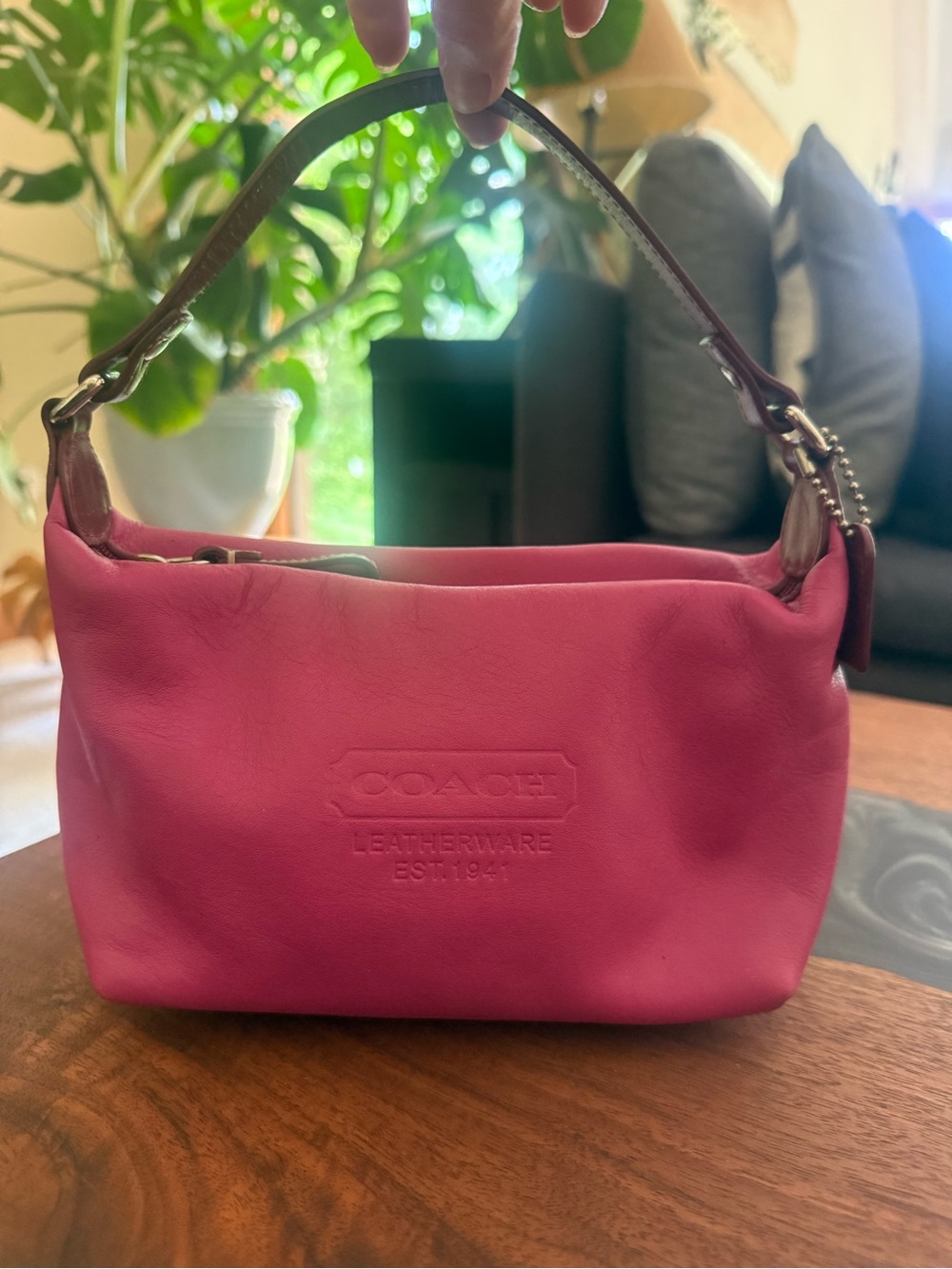 Vintage Y2K COACH Hot Pink Leather Shoulder Bag with Brown Handle